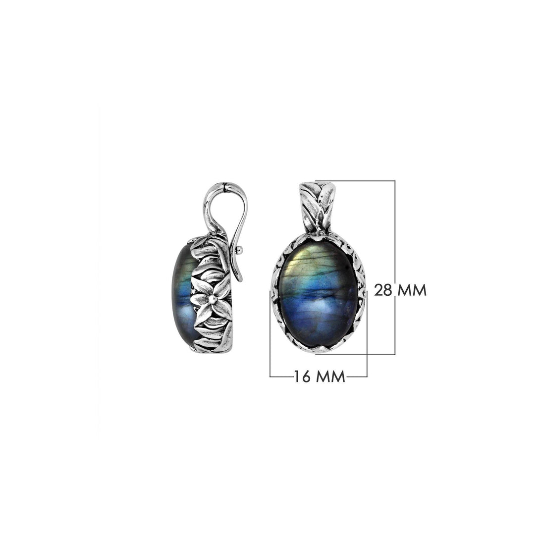 AP-8030-LB Sterling Silver Oval Shape Pendant With Labradorite & Enhancer Pendant Bail Jewelry Bali Designs Inc 