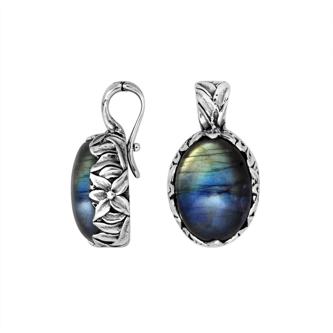 AP-8030-LB Sterling Silver Oval Shape Pendant With Labradorite & Enhancer Pendant Bail Jewelry Bali Designs Inc 