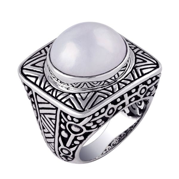 AR-1023-PE-6" Sterling Silver Beautiful Simple Designer Ring With Mabe Pearl Jewelry Bali Designs Inc 