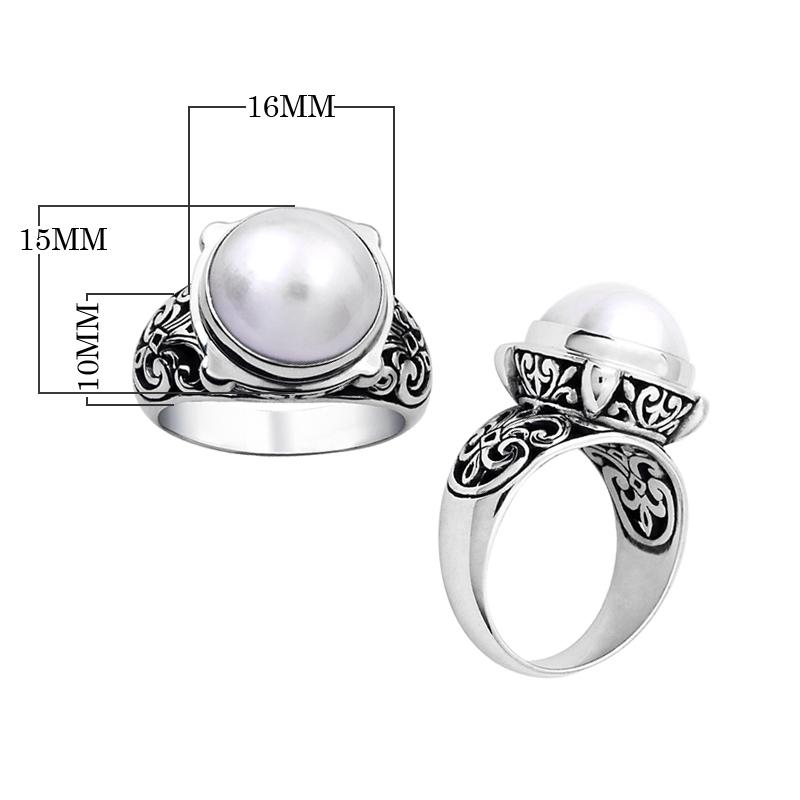 AR-1024-PE-10" Sterling Silver Ring With Mabe Pearl Jewelry Bali Designs Inc 