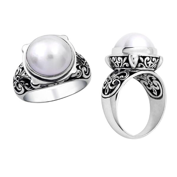 AR-1024-PE-10" Sterling Silver Ring With Mabe Pearl Jewelry Bali Designs Inc 