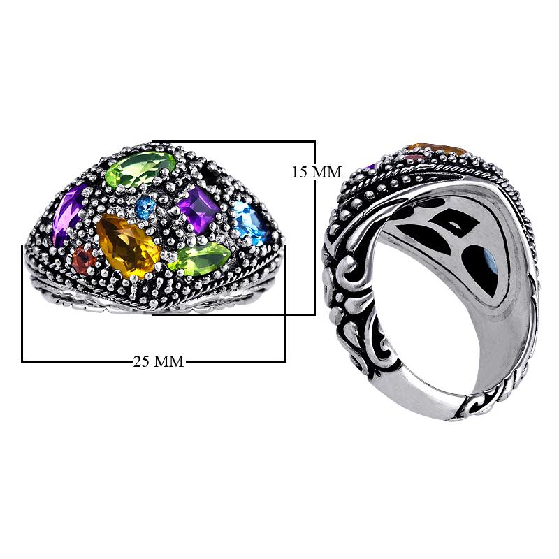 AR-1043-CO1-6" Sterling Silver Ring With Peridot, Garnet, Citrine, Blue Topaz, Amethyst Jewelry Bali Designs Inc 