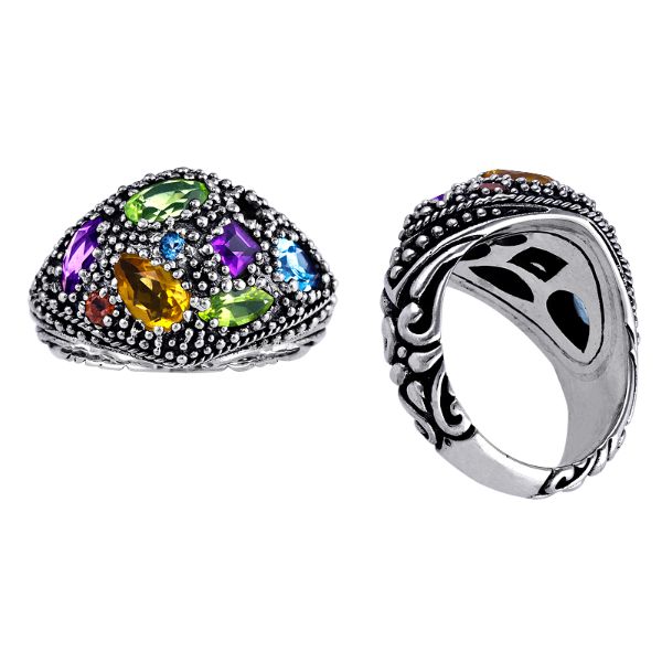 AR-1043-CO1-6" Sterling Silver Ring With Peridot, Garnet, Citrine, Blue Topaz, Amethyst Jewelry Bali Designs Inc 