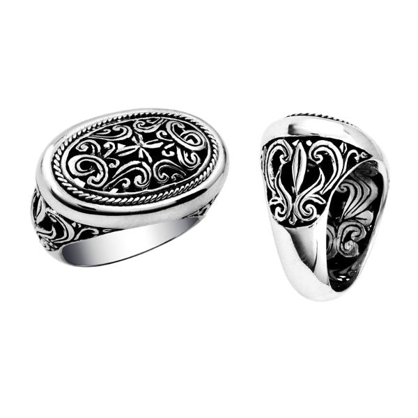 AR-6004-S-5" Sterling Silver Beautiful Design Oval Shape Ring With Plain Silver Jewelry Bali Designs Inc 