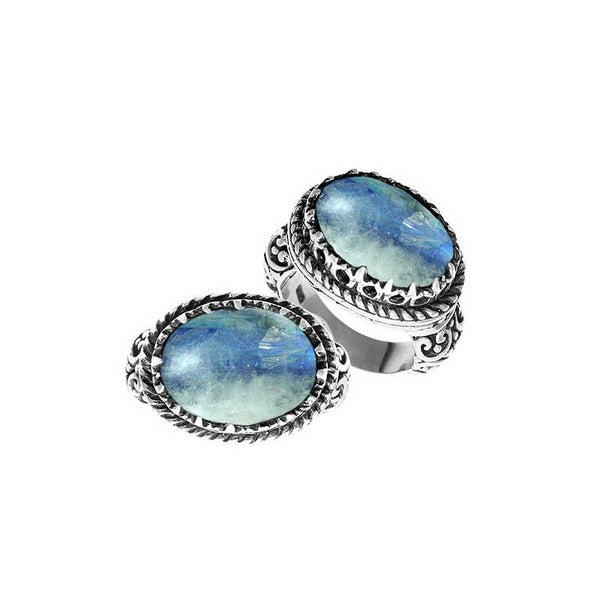 AR-6138-RM-7" Sterling Silver Ring With Rainbow Moonstone Jewelry Bali Designs Inc 