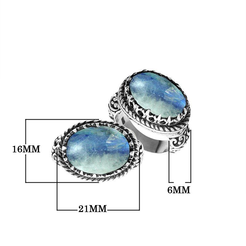 AR-6138-RM-7" Sterling Silver Ring With Rainbow Moonstone Jewelry Bali Designs Inc 