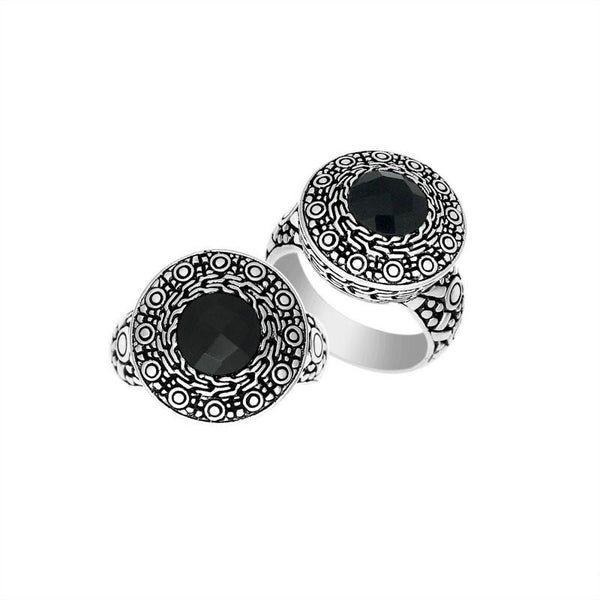 AR-6147-OX-6" Sterling Silver Round Shape Designer Ring With Black Onyx Jewelry Bali Designs Inc 