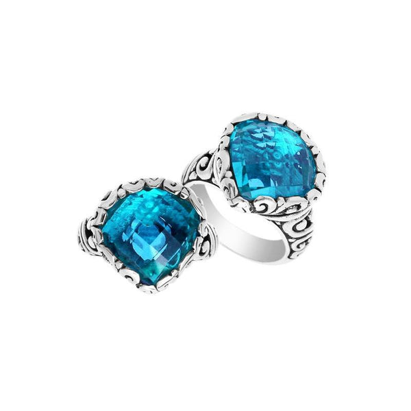 AR-6148-BT-6" Sterling Silver Ring With Blue Topaz Q. Jewelry Bali Designs Inc 