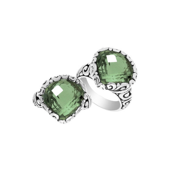 AR-6148-GAM-7" Sterling Silver Ring With Green Amethyst Q. Jewelry Bali Designs Inc 