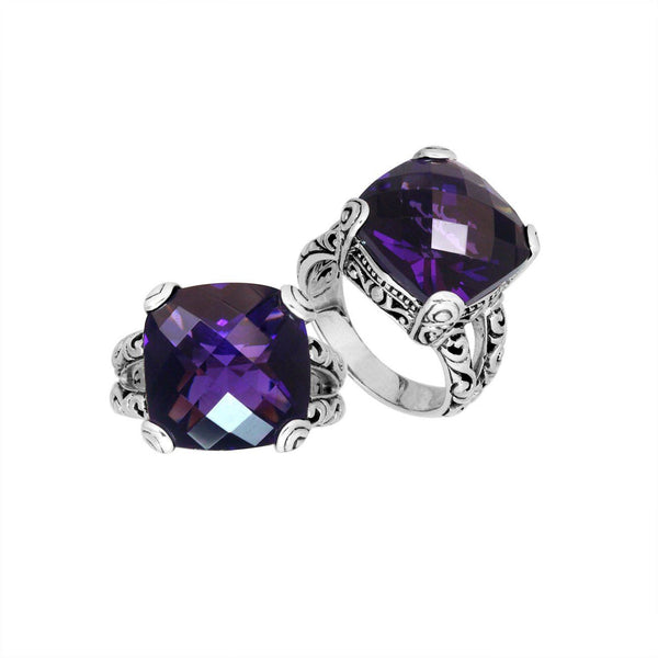 AR-6161-AM-6'' Sterling Silver Ring With Amethyst Q. Jewelry Bali Designs Inc 