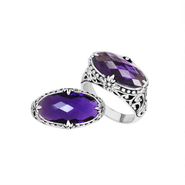 AR-6164-AM-6'' Sterling Silver Ring With Amethyst Q. Jewelry Bali Designs Inc 