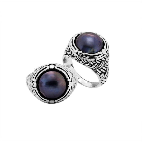 AR-6171-PEG-6" Sterling Silver Round Shape Ring With Gray Pearl Jewelry Bali Designs Inc 