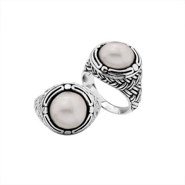 AR-6171-PEW-6" Sterling Silver Round Shape Ring With White Pearl Jewelry Bali Designs Inc 