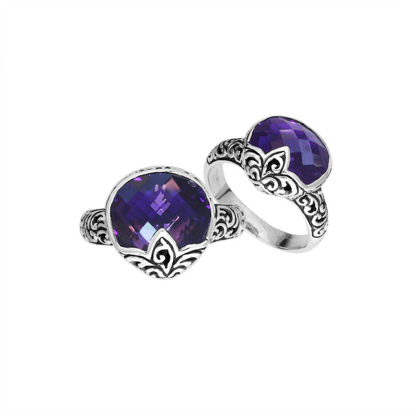 AR-6180-AM-6'' Sterling Silver Pears Shape Ring With Amethyst Q. Jewelry Bali Designs Inc 