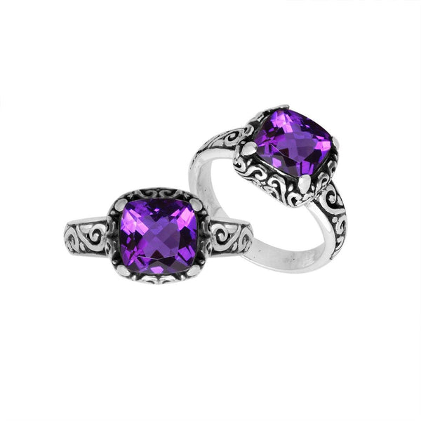 AR-6182-AM-6" Sterling Silver Cushion Shape Ring With Amethyst Q. Jewelry Bali Designs Inc 