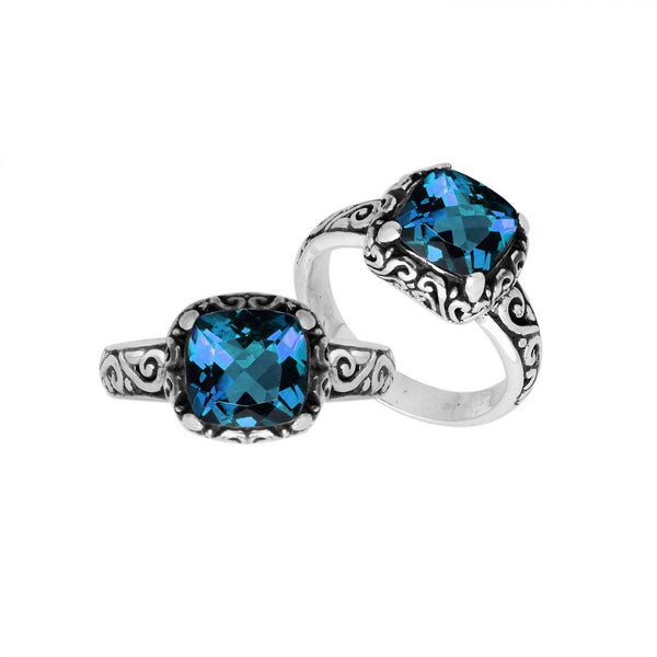 AR-6182-LBT-6" Sterling Silver Cushion Shape Ring With London Blue Topaz Q. Jewelry Bali Designs Inc 