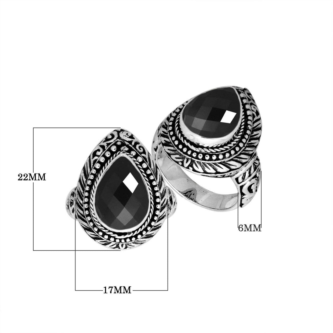 AR-8028-OX-7" Sterling Silver Ring Pears Shape With Black Onyx Jewelry Bali Designs Inc 