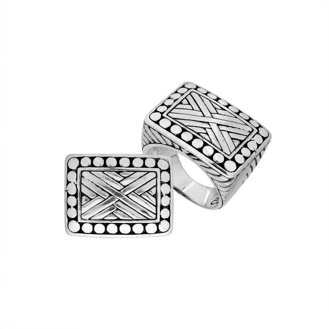 AR-9020-S-6'' Sterling Silver Designer Square Shape Ring With Plain Silver Jewelry Bali Designs Inc 