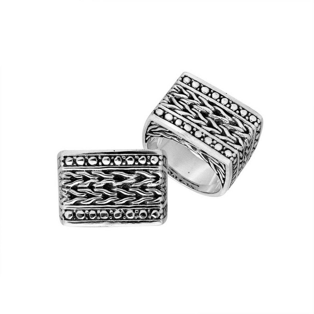 AR-9037-S-6'' Sterling Silver Designer Square Shape Ring With Plain Silver Jewelry Bali Designs Inc 