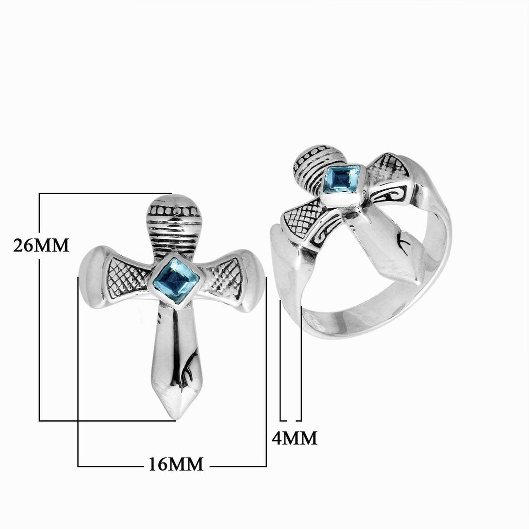 AR-9069-BT-10'' Sterling Silver Ring With Blue Topaz Q. Jewelry Bali Designs Inc 