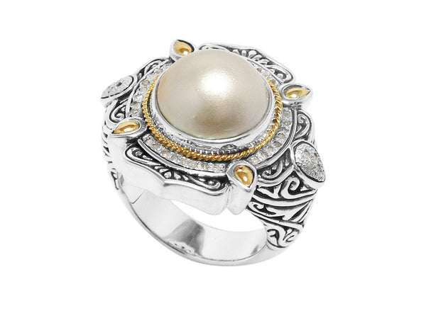 ARG-8038-PE-6" Sterling Silver Ring With 18K Gold And Dimond,Pearl Jewelry Bali Designs Inc 