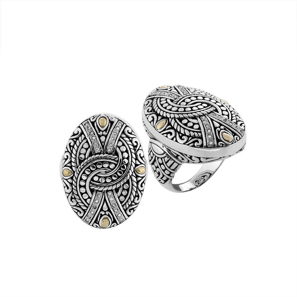 ARG-8040-DY-6" Sterling Silver Ring With 18K Gold And Diamond Jewelry Bali Designs Inc 