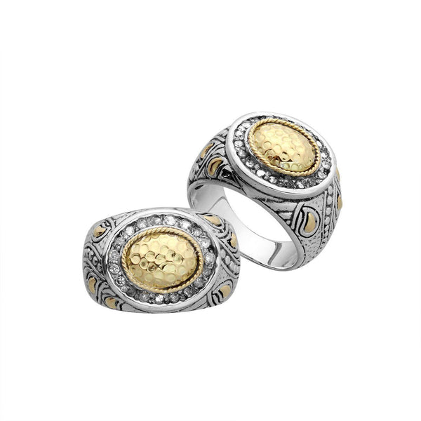 ARG-8049-GD-6" Sterling Silver Ring With 18K Gold And Diamond Jewelry Bali Designs Inc 