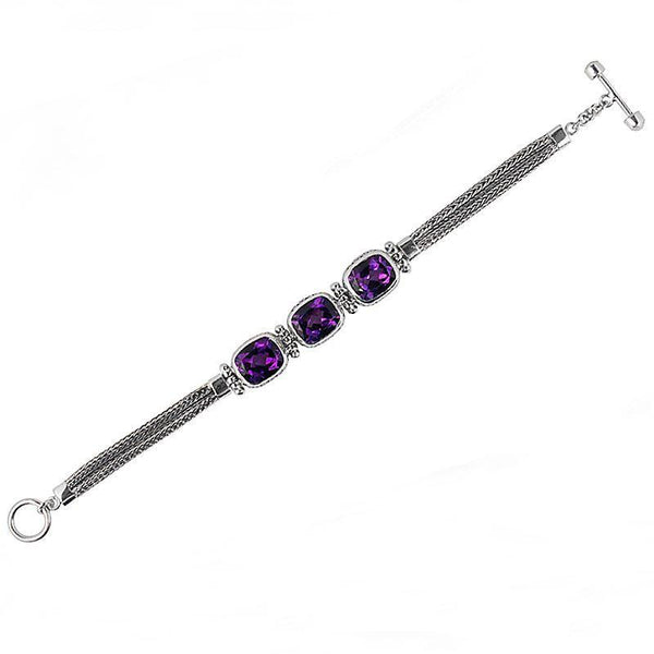 SB-0900-AM-7.5" Sterling Silver Bracelet With Amethyst Q. Jewelry Bali Designs Inc 