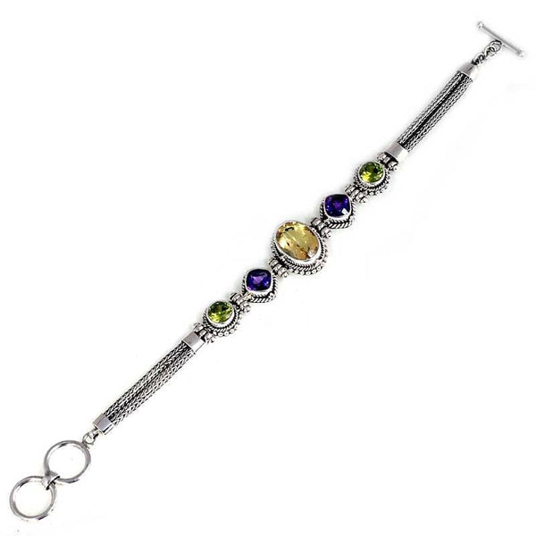 SB-1829-CO1 Sterling Silver Bracelet With Amethyst Q., Peridot Q., Citrine Q. Jewelry Bali Designs Inc 