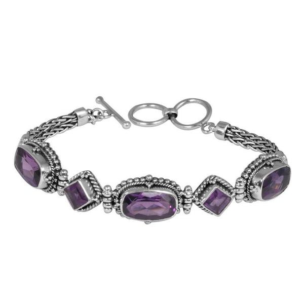 SB-1897-AM Sterling Silver Bracelet With Amethyst Q. Jewelry Bali Designs Inc 