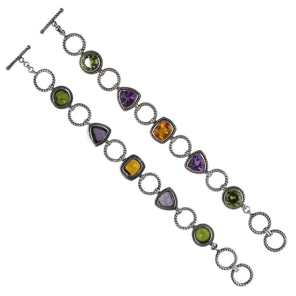 SB-1996-CO1 Sterling Silver Bracelet With Peridot Q., Citrine Q., Amethyst Q. Jewelry Bali Designs Inc 