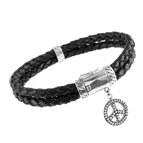 SB-2314-LT-BLK-7.5" Sterling Silver Bracelet With Black Leather Jewelry Bali Designs Inc 