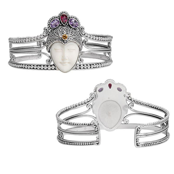 SB-7991-CO1 Sterling Silver Cuff With Garnet, Citrine, Bone Face, Amethyst Jewelry Bali Designs Inc 