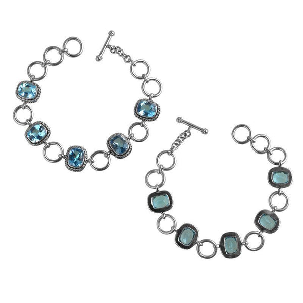 SB-8052-BT Sterling Silver Bracelet With Blue Topaz Q. Jewelry Bali Designs Inc 