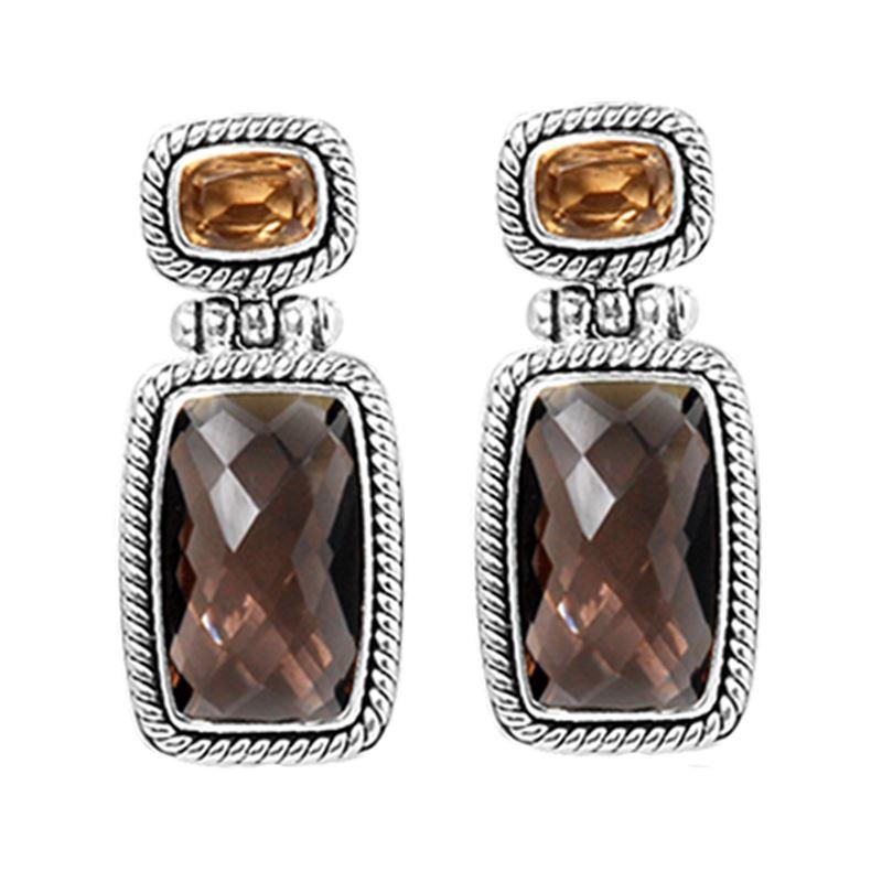 SE-1773-CO1 Sterling Silver Earring With Smokey Quartz, Citrine Q. Jewelry Bali Designs Inc 