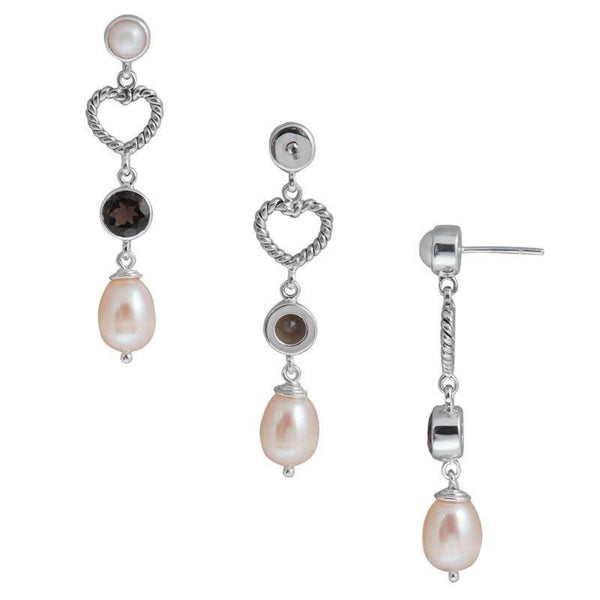 SE-2285-CO1 Sterling Silver Earring With Fresh Water Pearl, Smokey Quartz Jewelry Bali Designs Inc 