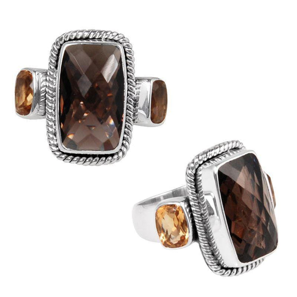 SR-1773-CO1-10" Sterling Silver Ring With Smokey Quartz, Citrine Q. Jewelry Bali Designs Inc 