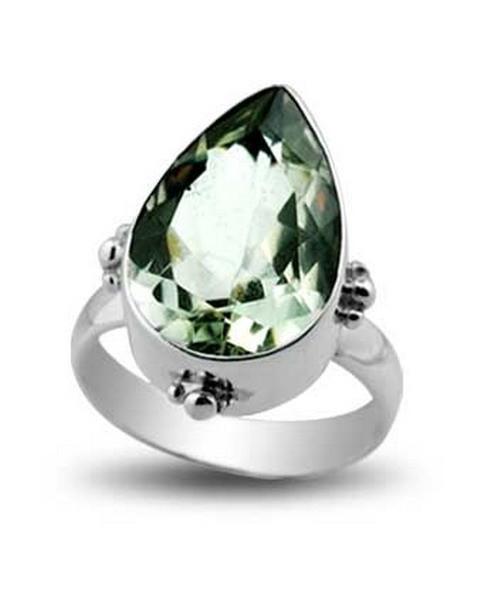 SR-5346-CO1-6" Sterling Silver Ring With Green Amethyst Q. Jewelry Bali Designs Inc 