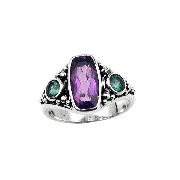 SR-7125-CO1-5" Sterling Silver Ring With Green Quartz, Amethyst Q. Jewelry Bali Designs Inc 