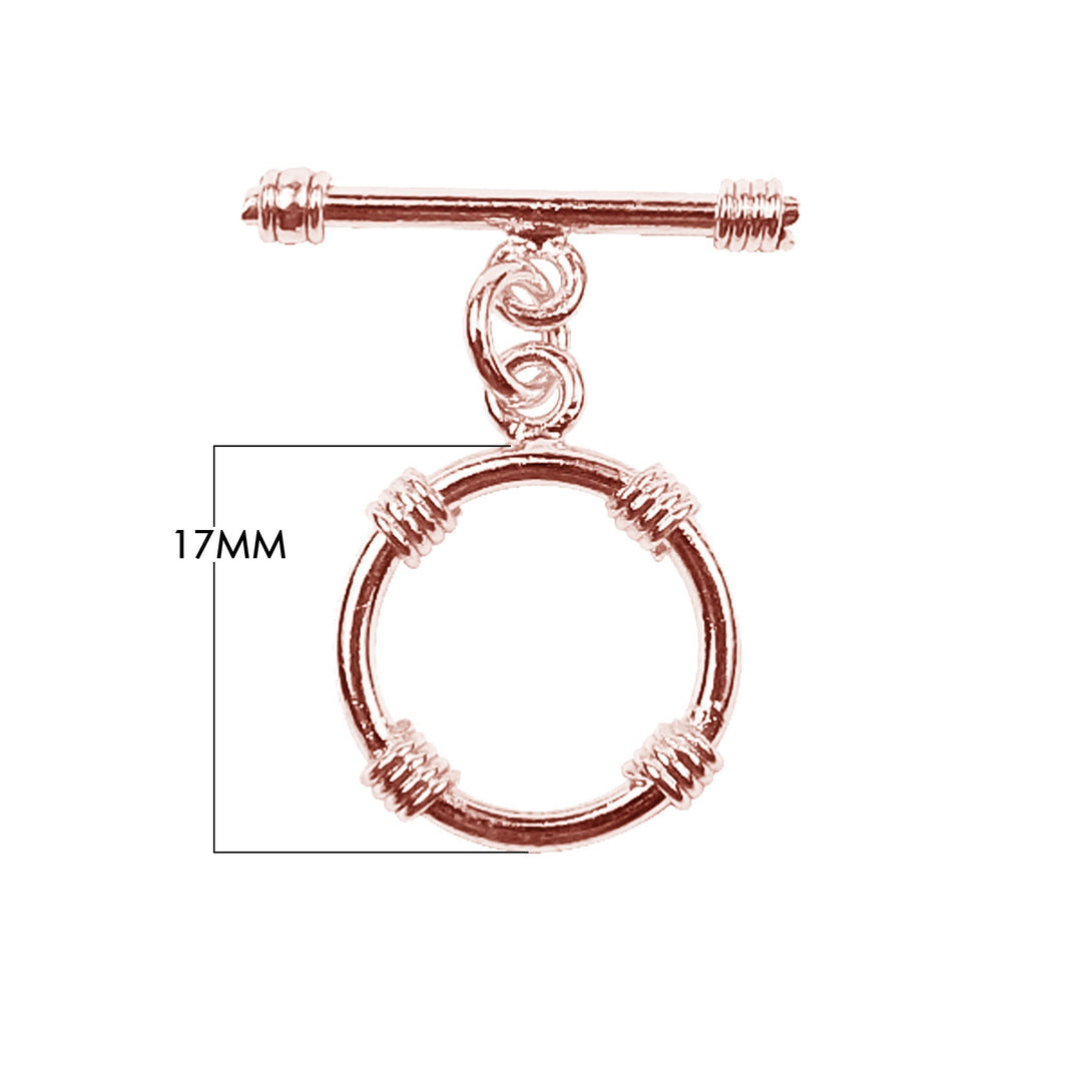 TRG-137 Rose Gold Overlay Shiny Toggle with Wrapped Wire 17MM Round Ring Beads Bali Designs Inc 