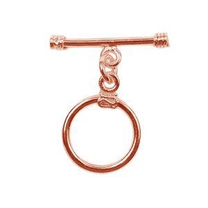 TRG-139 Rose Gold Overlay Shiny Toggle With Wrapped wire 16MM Round Ring Beads Bali Designs Inc 