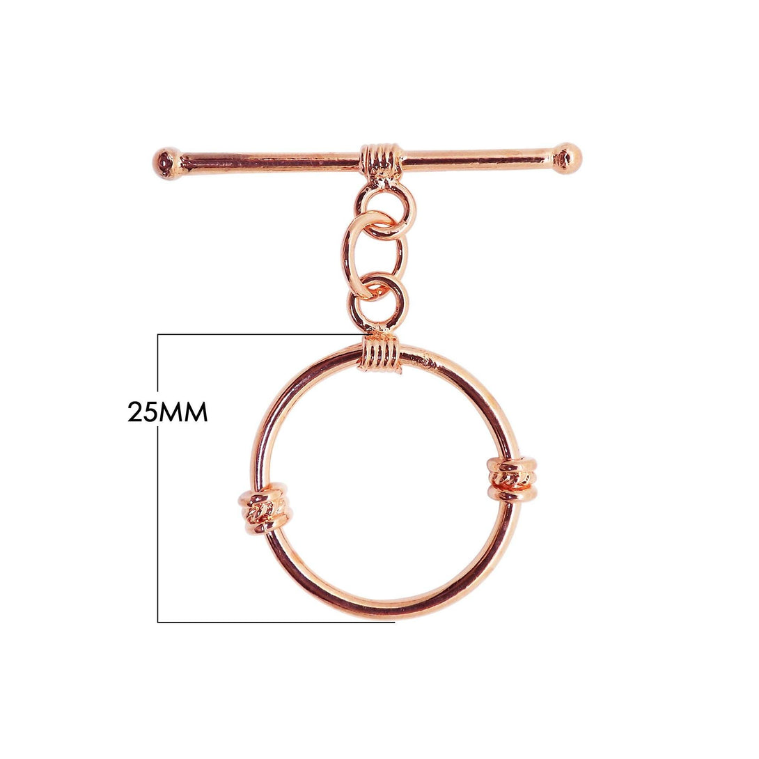 TRG-163 Rose Gold Overlay Plain Wire Warpped Toggle 25MM Round Ring Beads Bali Designs Inc 